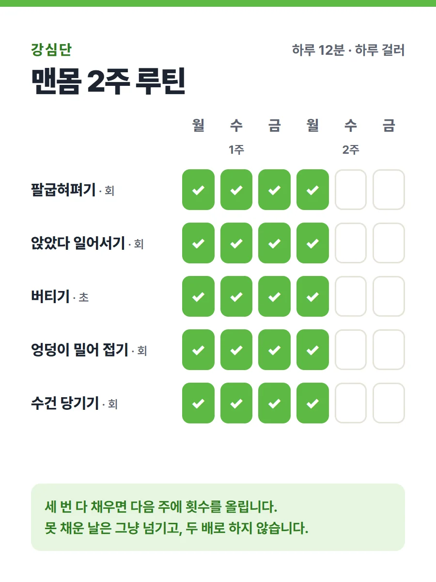 맨몸 2주 루틴 진행표 미리보기