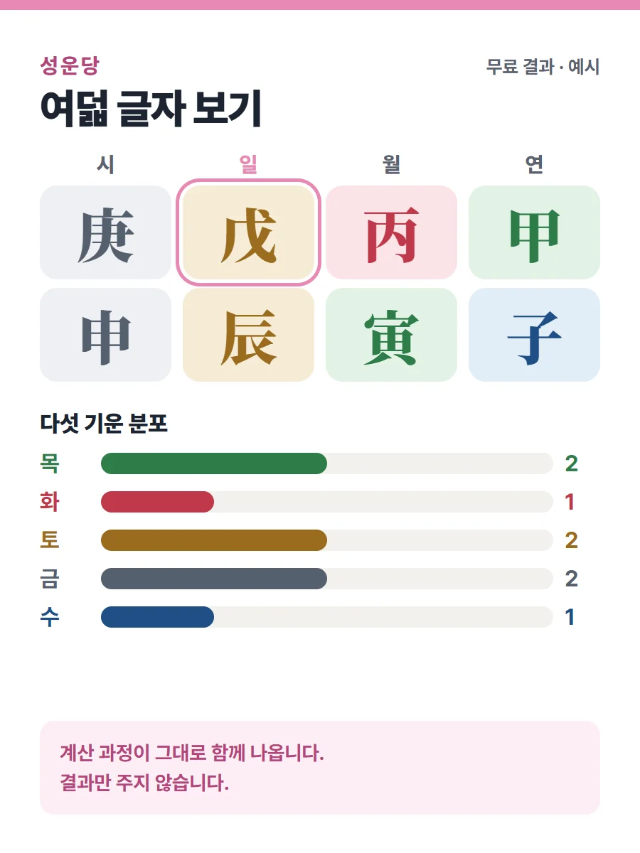여덟 글자 결과 미리보기(예시)